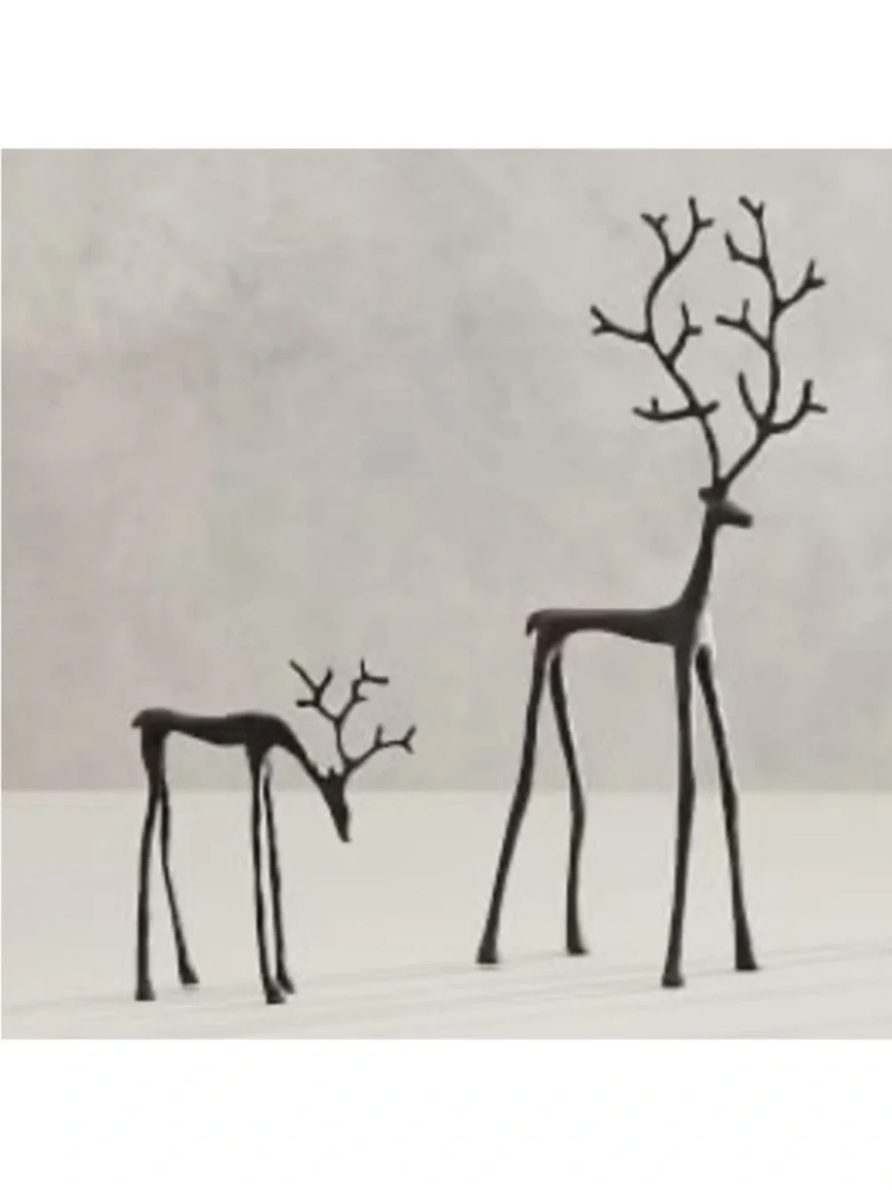 SET OF 2 Pottery Barn Bronze Sculpted Reindeer Deer SMALL & MEDIUM Holiday NEW